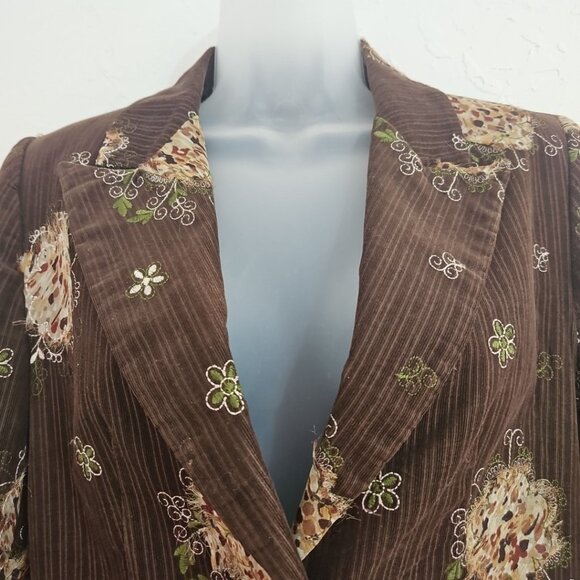Vtg Boho Chic Chocolate Brown Embroidered Floral Jacket Western Blazer Sz 6 - Picture 3 of 10